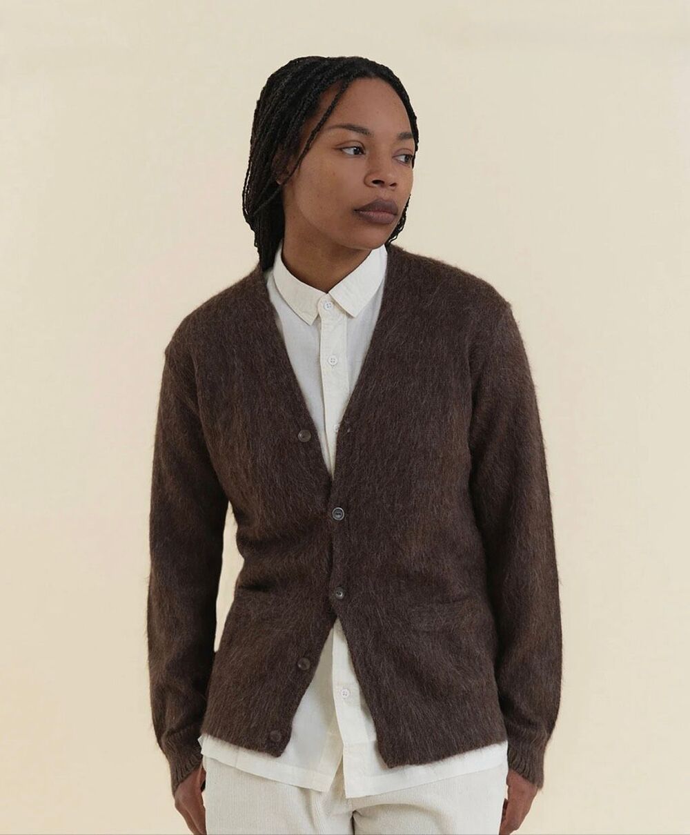 IOAN Industry of All Nations Undyed Alpaca Cardigan in Cacao Brown Size XL